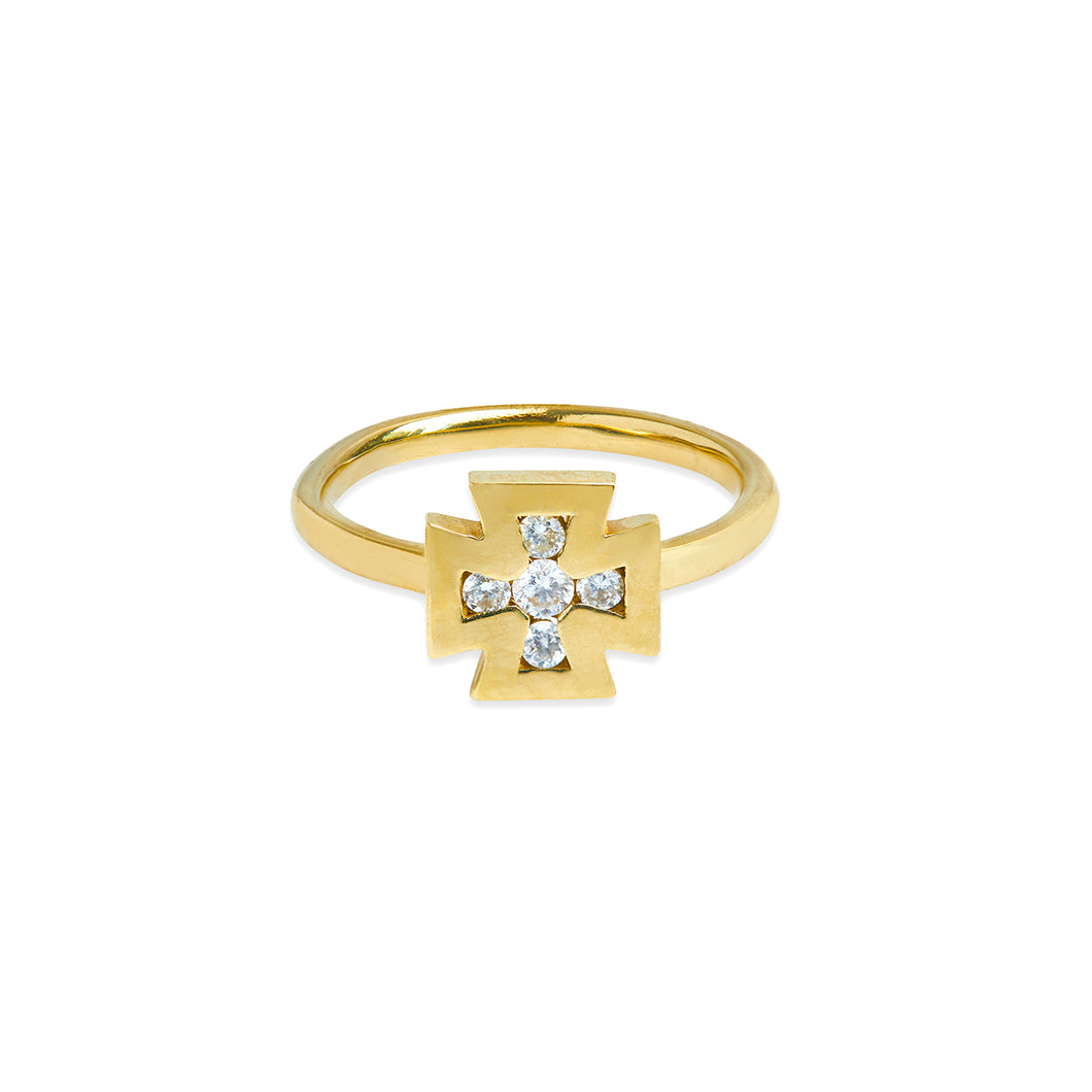 CHROME ICON CROSS RING